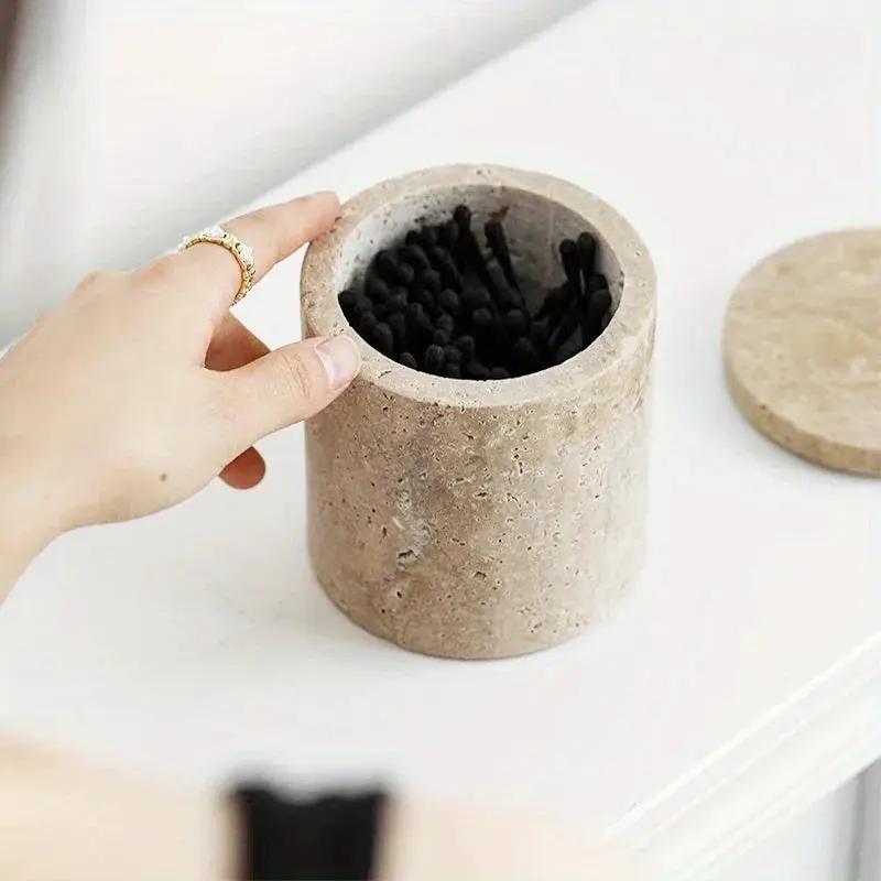 Luxury Marble Organizer Canister - Handcrafted Round Stone Container for Vanity, Office | Gift Set with Lid for Makeup Brushes & Coffee Lovers by House Of Avana