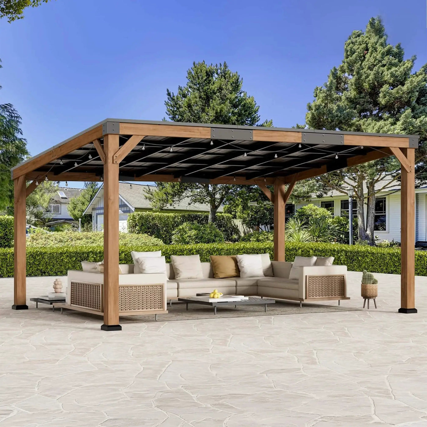 Alora Luxury Modern Cedar Gazebo With Sloped Hardtop Roof (SAK35720) by SAKSBY WHOLESALE