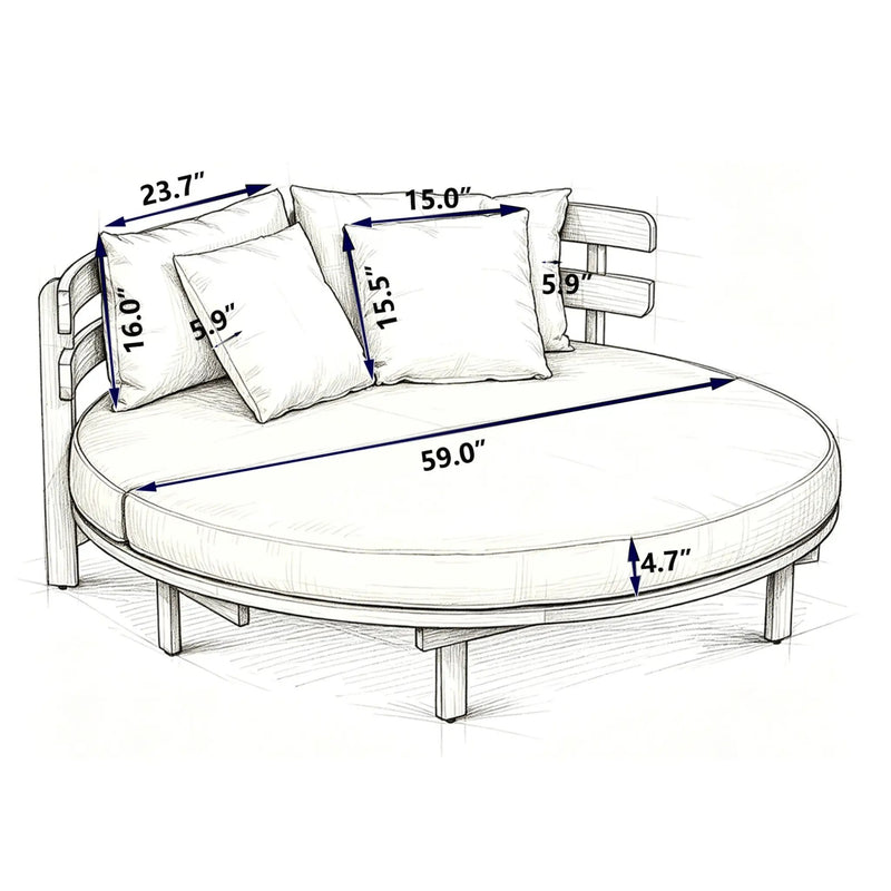 Alora Luxury Outdoor Acacia Wood Round Daybed With Cushions And Pillows (SAK40613) by SAKSBY WHOLESALE