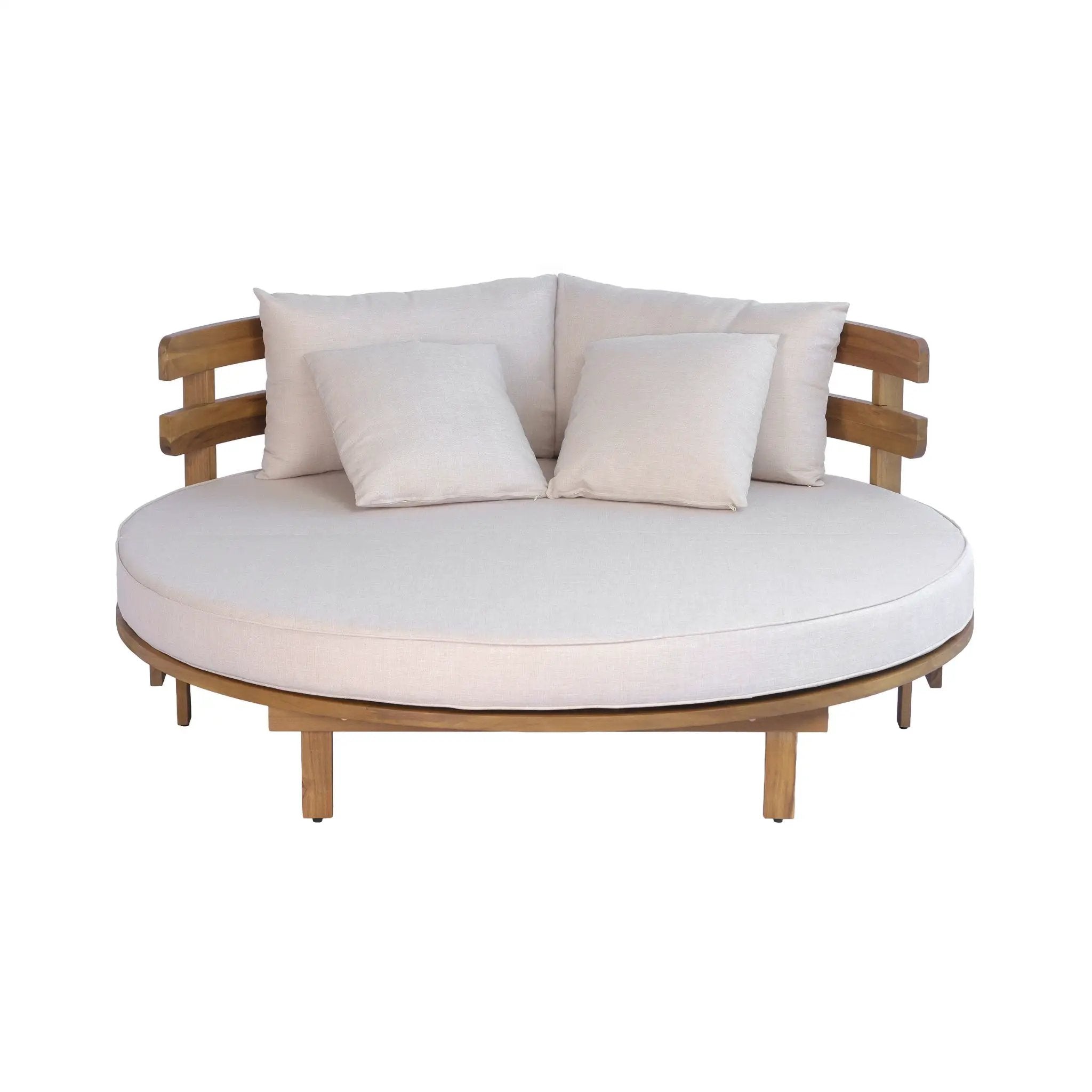 Alora Luxury Outdoor Acacia Wood Round Daybed With Cushions And Pillows (SAK40613) by SAKSBY WHOLESALE