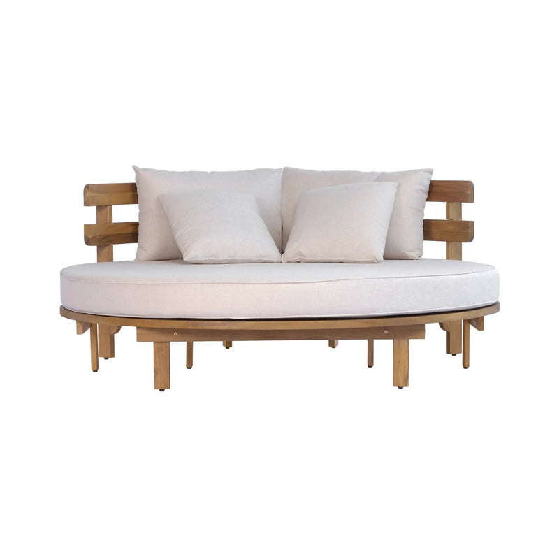 Alora Luxury Outdoor Acacia Wood Round Daybed With Cushions And Pillows (SAK40613) by SAKSBY WHOLESALE