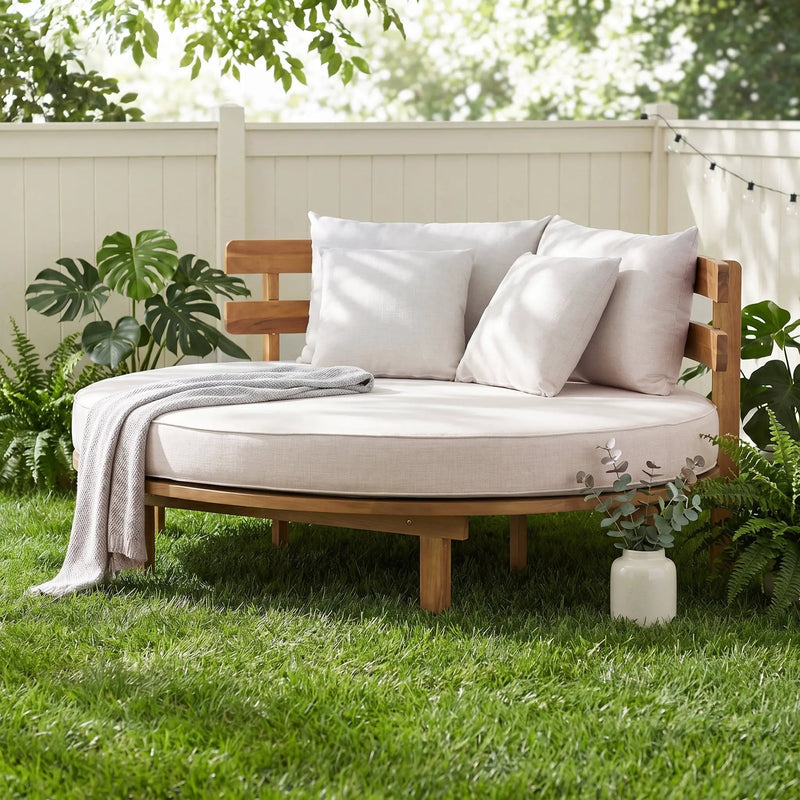 Alora Luxury Outdoor Acacia Wood Round Daybed With Cushions And Pillows (SAK40613) by SAKSBY WHOLESALE