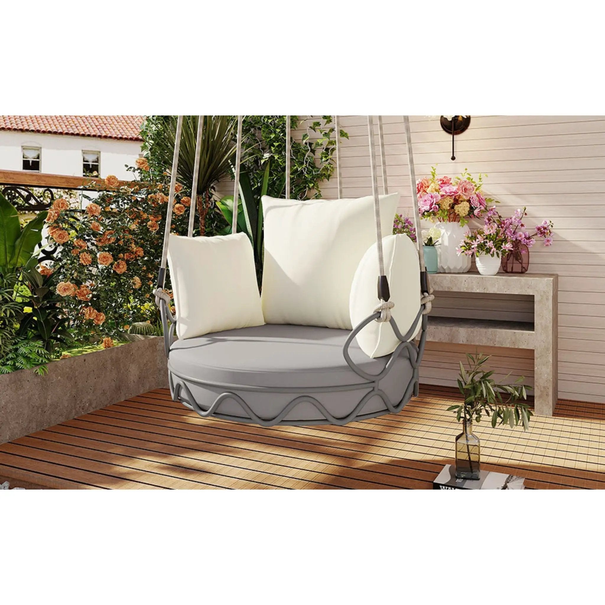 Alora Luxury Outdoor Hanging Basket Porch Swing Chair With UV Resistant Cushions (SAK95678) by SAKSBY WHOLESALE