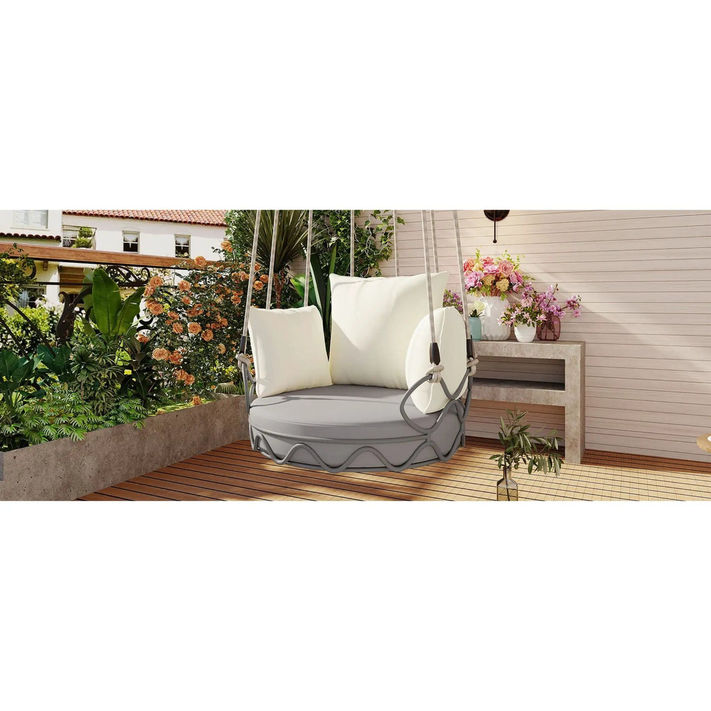Luxury Outdoor Hanging Basket Porch Swing Chair With UV Resistant Cushions (SAK95678) by SAKSBY WHOLESALE