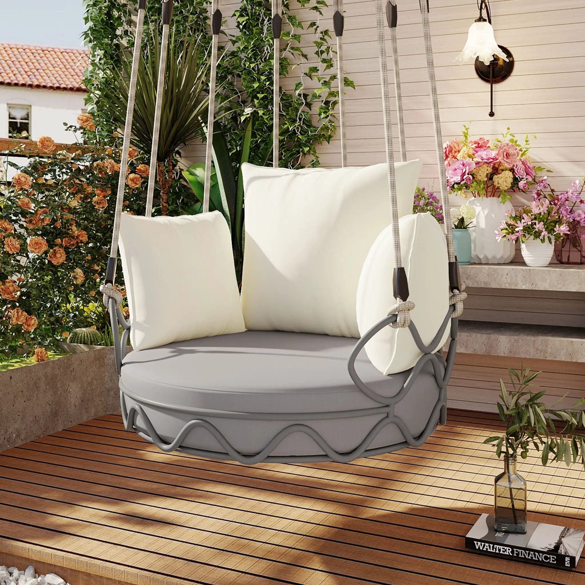 Alora Luxury Outdoor Hanging Basket Porch Swing Chair With UV Resistant Cushions (SAK95678) by SAKSBY WHOLESALE