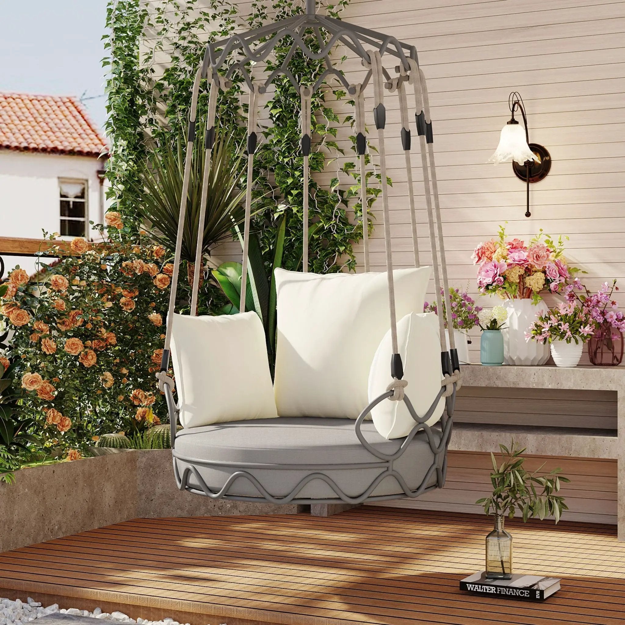 Alora Luxury Outdoor Hanging Basket Porch Swing Chair With UV Resistant Cushions (SAK95678) by SAKSBY WHOLESALE