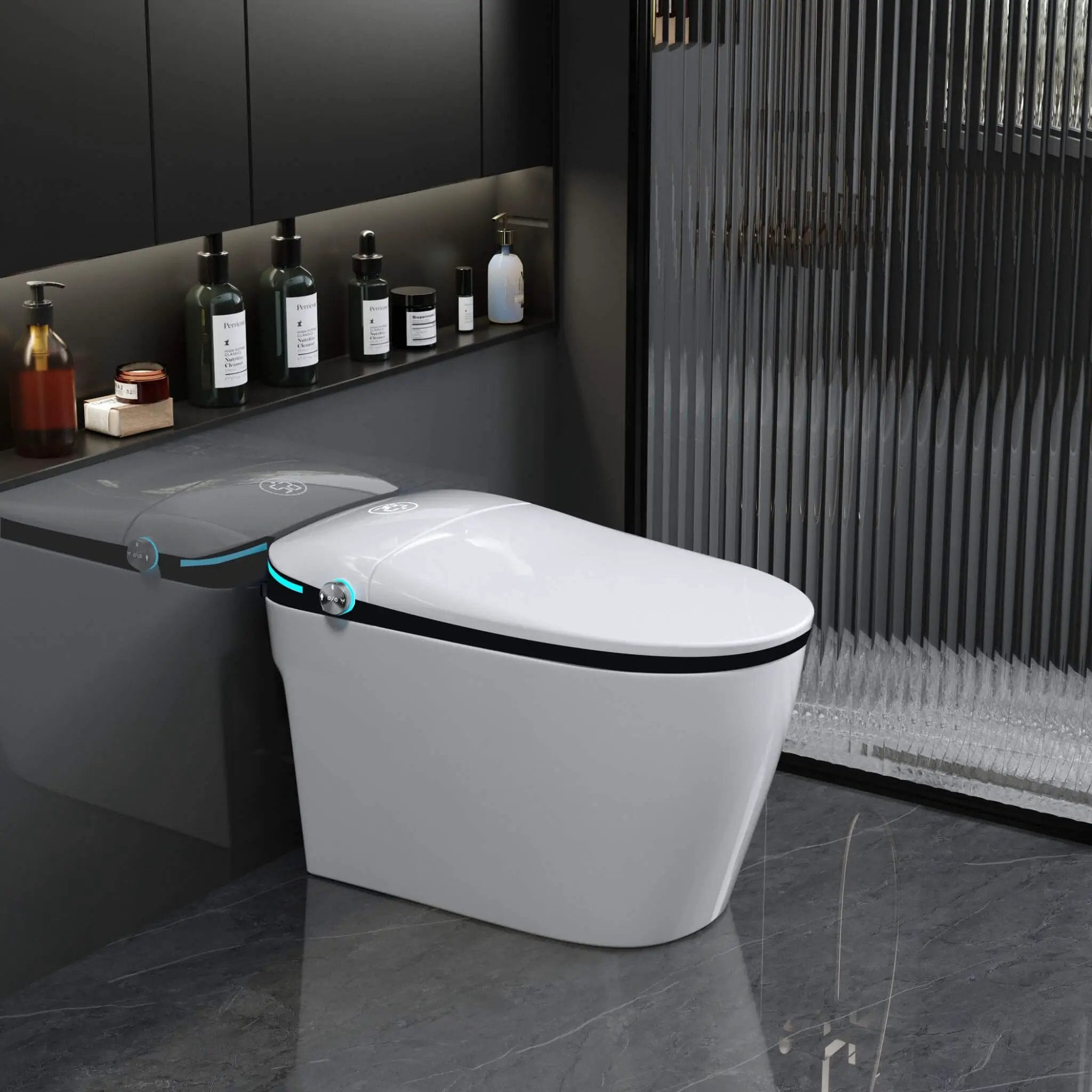 Nuvia Luxury Smart Toilet With Built-In Auto Open And Close Bidet Seat, Foot Sensor, LED Display And Night Light (SAK31256) by SAKSBY WHOLESALE