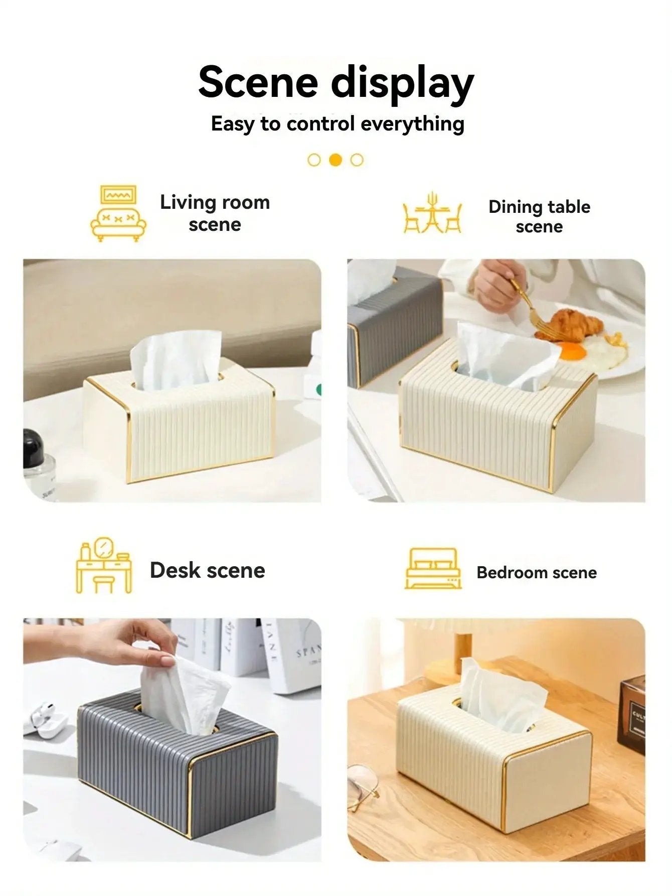 [Luxury Tissue Box Cover] Premium Faux Leather 1-Pack Striped Tissue Box Cover | Dual-Purpose for Dining Table & Home Decor, Golden Accents, Holds Standard Tissues, Modern Luxury Design for Living Room, Office, Hotel by House Of Avana