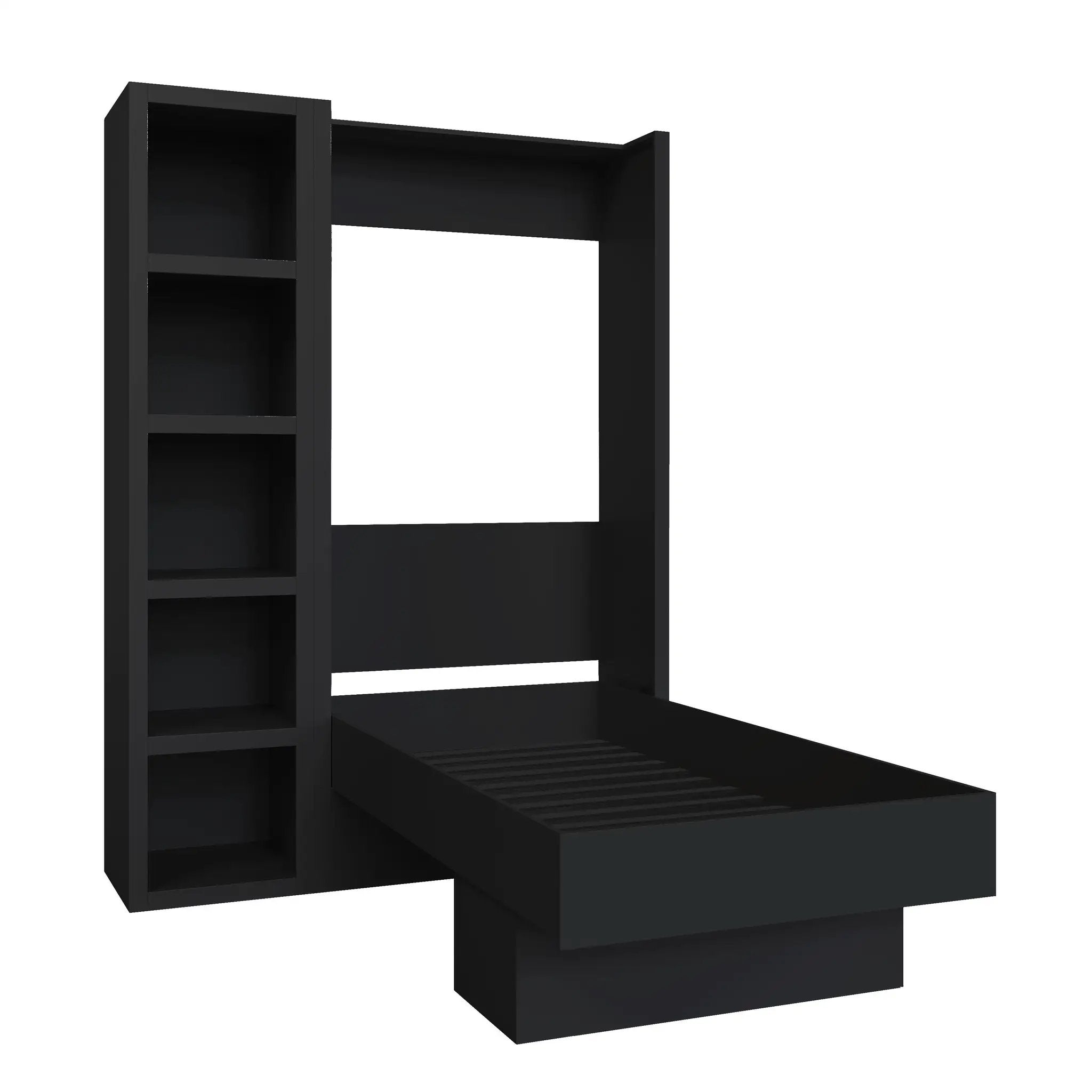 Easy-Lift Twin Murphy Wall Bed in Black with Bookshelf by Sharicks