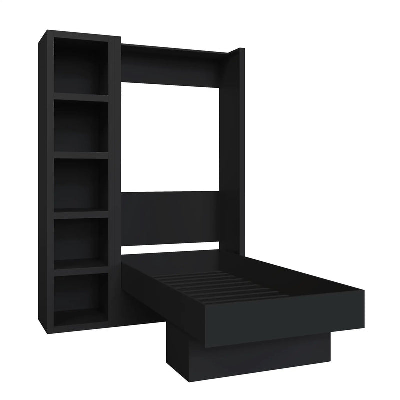 Easy-Lift Twin Murphy Wall Bed in Black with Bookshelf by Sharicks
