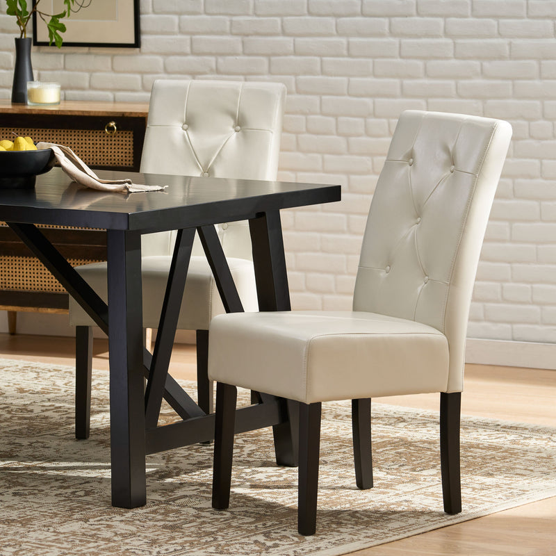 Carter 5-Tuft KD Dining Chair with Bonded Leather - Ivory, photo 4 of 10