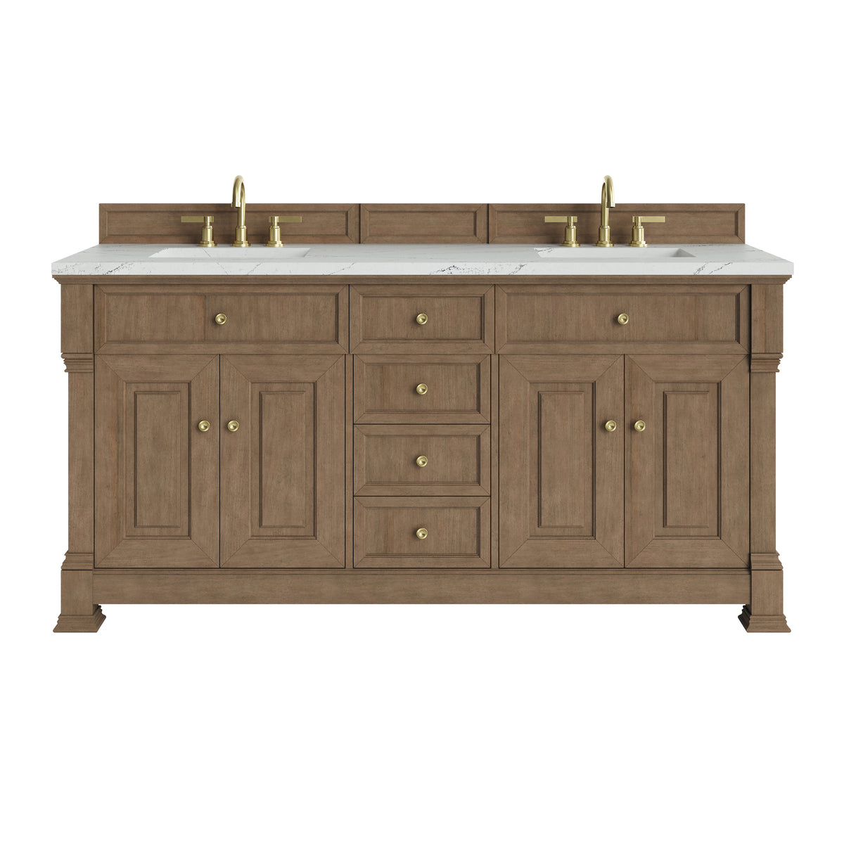 James Martin Brookfield 72" Double Bathroom Vanity, Pecan with Ethereal Noctis countertop