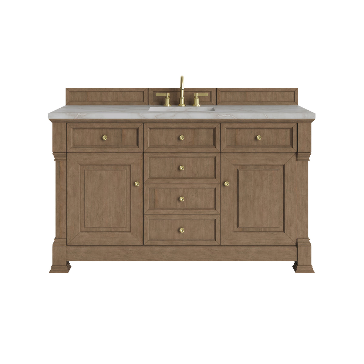 James Martin Brookfield 60" Single Bathroom Vanity, Pecan with Victorian Silver countertop