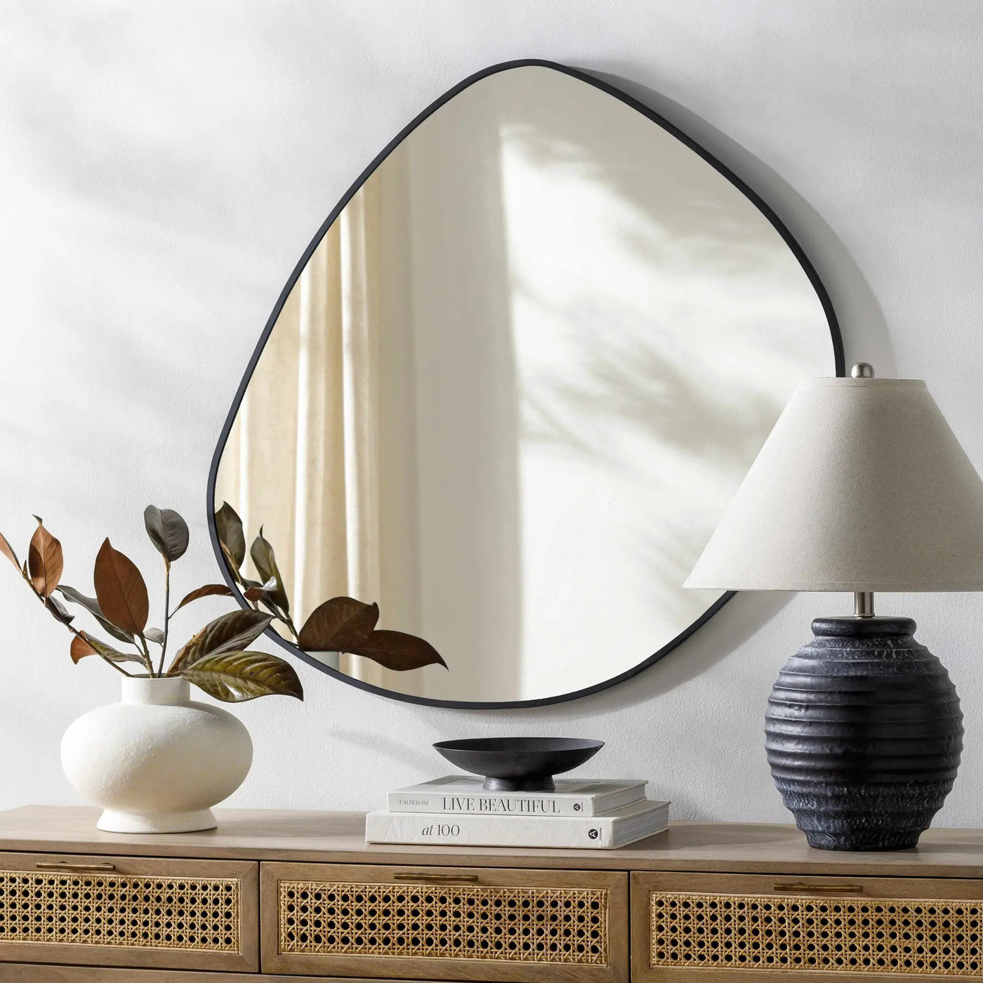 Lochovice Black Distressed Wood Mirror by Boutique Rugs