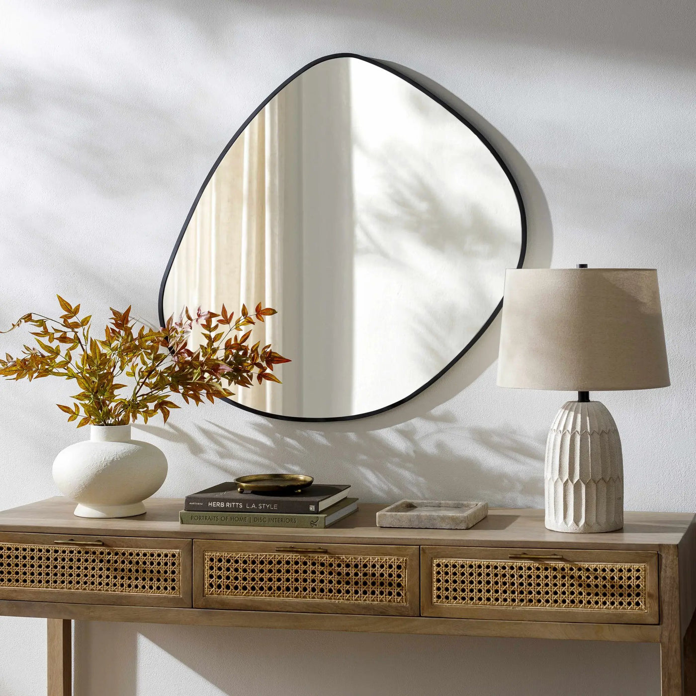 Lochovice Black Distressed Wood Mirror by Boutique Rugs