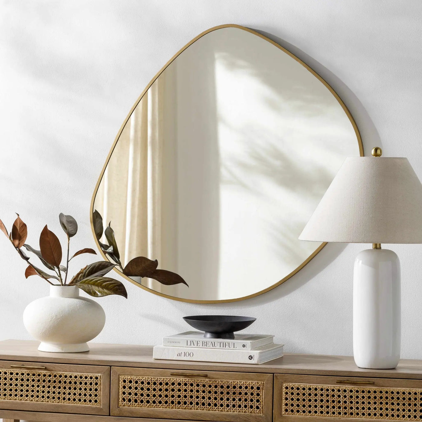 Lochovice Gold Distressed Wood Mirror by Boutique Rugs
