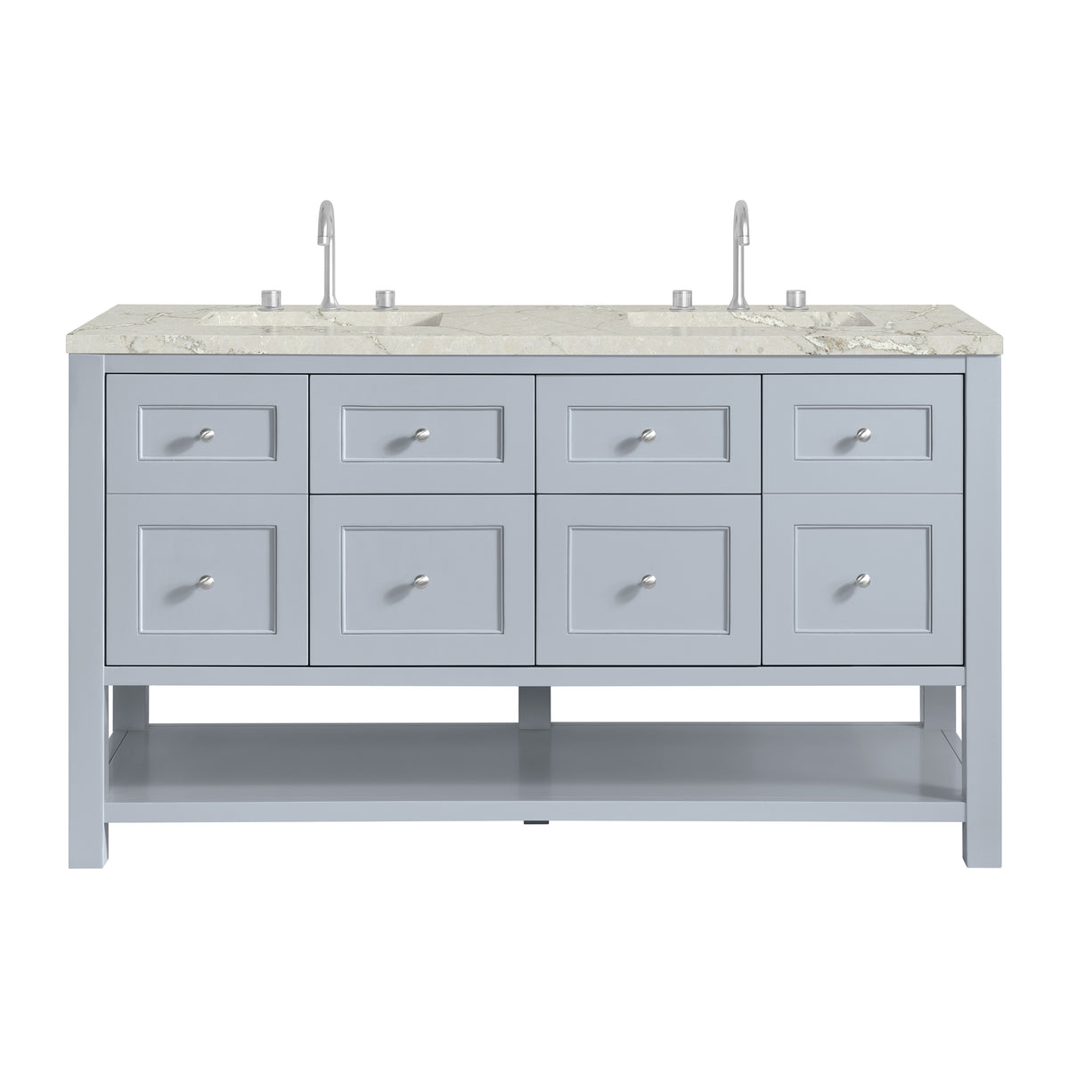 James Martin Breckenridge 60" Double Bathroom Vanity, Serenity Blue with Victorian Silver (FreePower) countertop