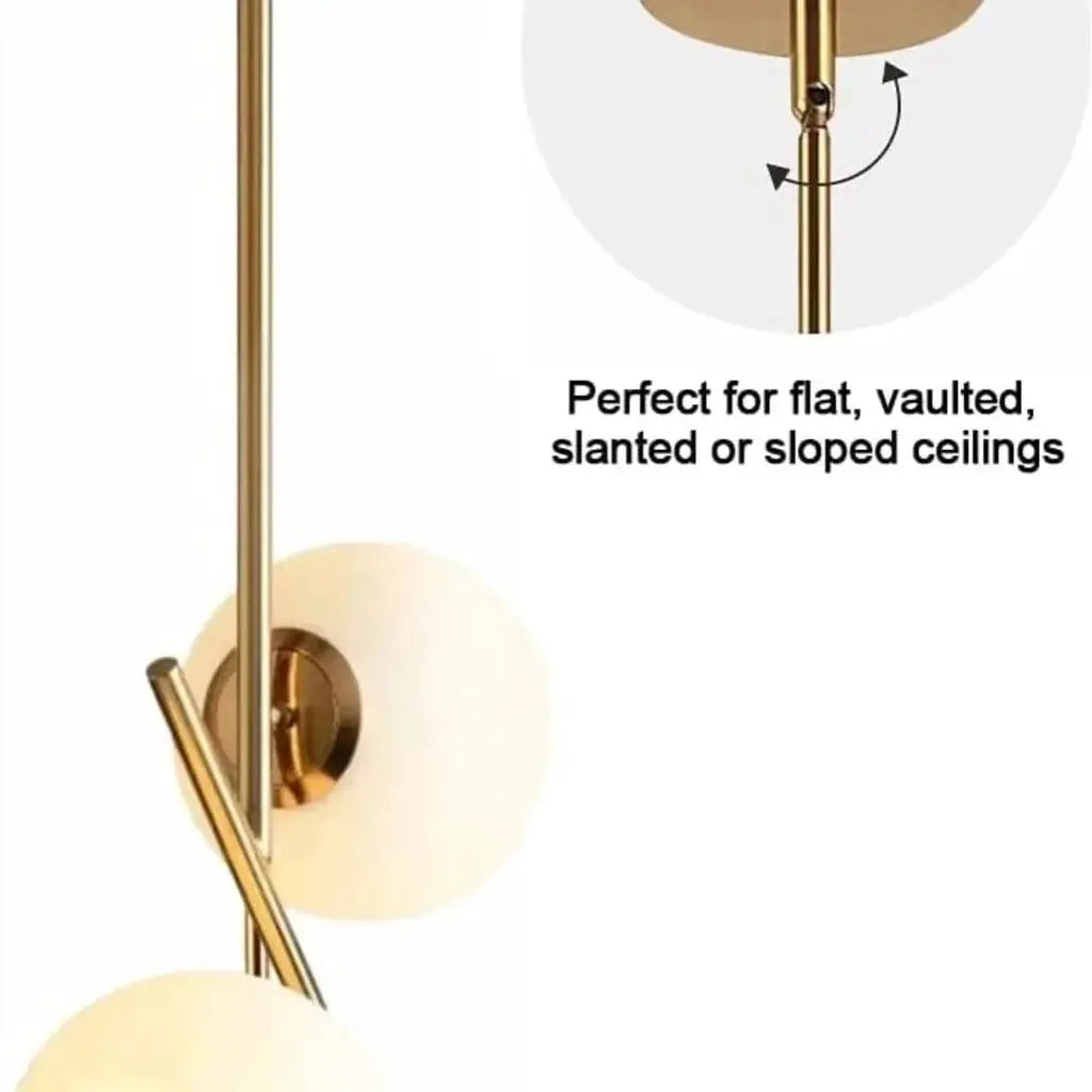BOKT Mid Century Modern Kitchen Pendant Light 2-Lights Chandeliers Lighting Fixture, Golden with White Frosted Glass Globe Lampshade by Selzalot