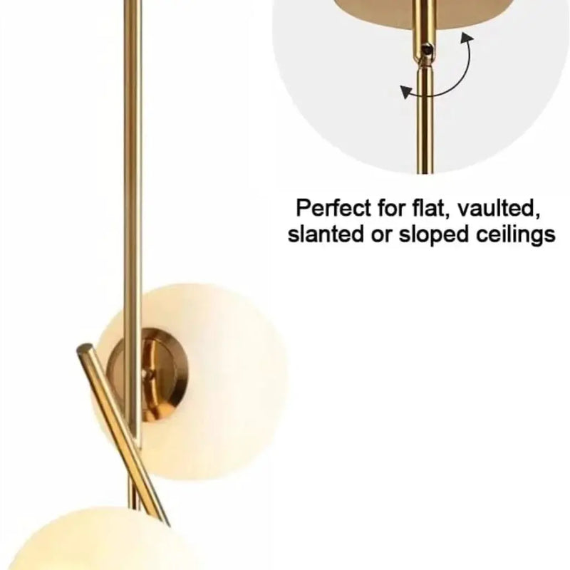 BOKT Mid Century Modern Kitchen Pendant Light 2-Lights Chandeliers Lighting Fixture, Golden with White Frosted Glass Globe Lampshade by Selzalot
