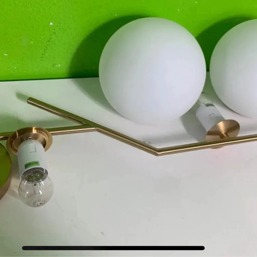BOKT Mid Century Modern Kitchen Pendant Light 2-Lights Chandeliers Lighting Fixture, Golden with White Frosted Glass Globe Lampshade by Selzalot