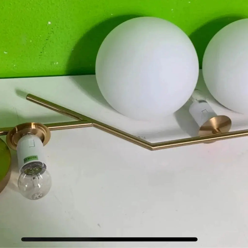 BOKT Mid Century Modern Kitchen Pendant Light 2-Lights Chandeliers Lighting Fixture, Golden with White Frosted Glass Globe Lampshade by Selzalot