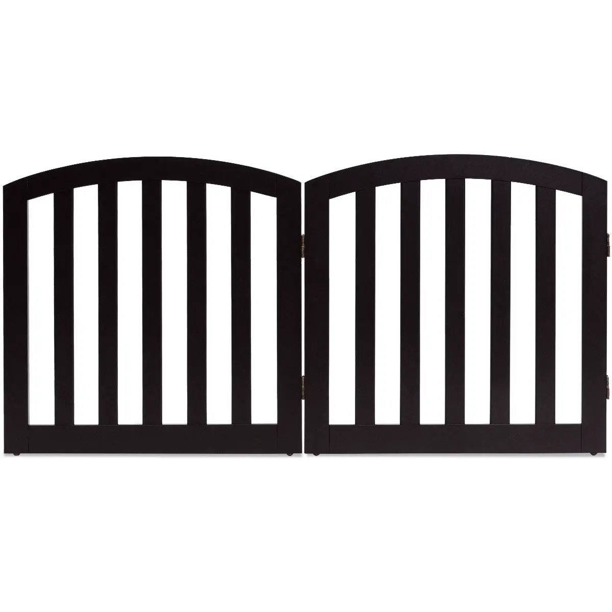 24 Inch 2 Panel Configurable Folding Free Standing Wooden Pet Safety Fence with Arched Top-Brown by DirectDeals