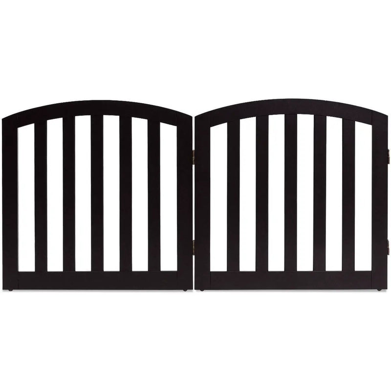 24 Inch 2 Panel Configurable Folding Free Standing Wooden Pet Safety Fence with Arched Top-Brown by DirectDeals