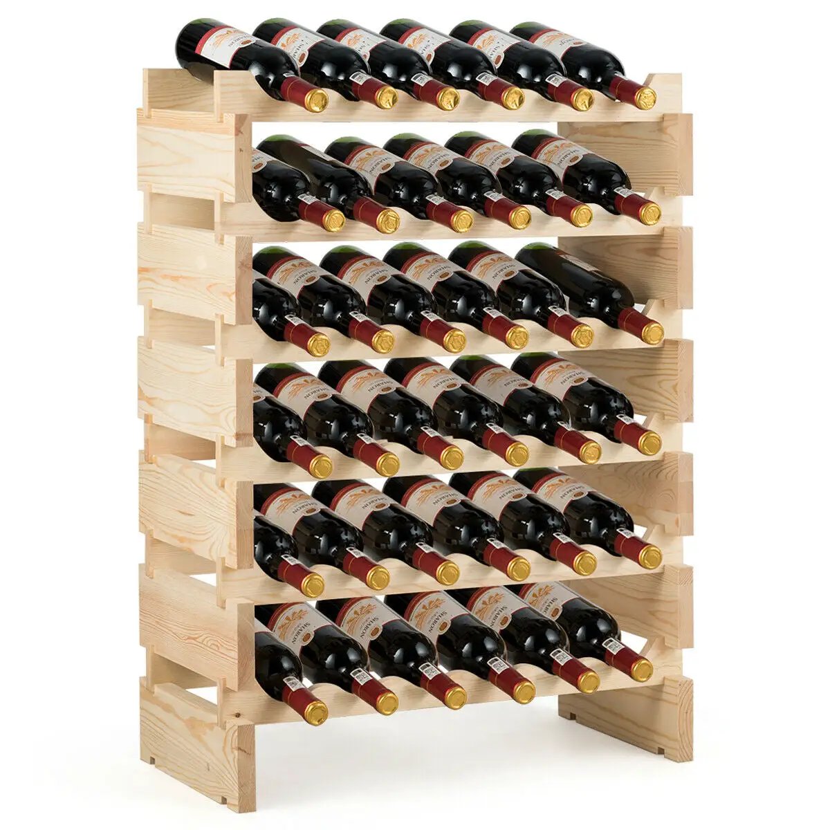 36 Bottles Stackable Wooden Wobble-Free Modular Wine Rack by DirectDeals