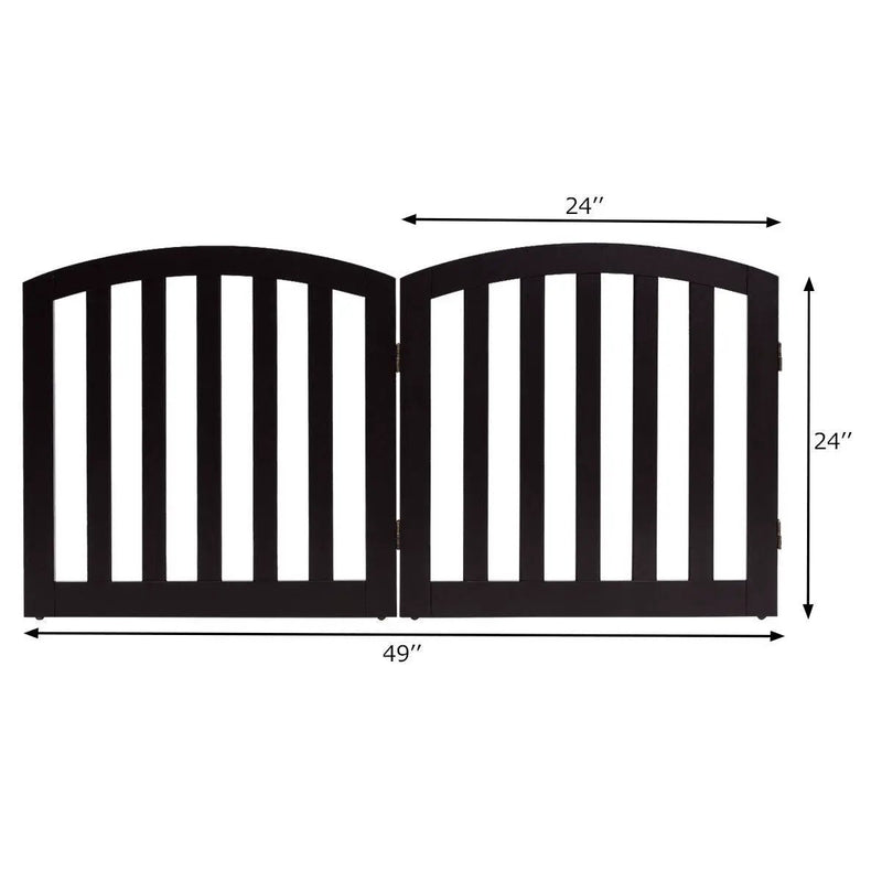 24 Inch 2 Panel Configurable Folding Free Standing Wooden Pet Safety Fence with Arched Top-Brown by DirectDeals