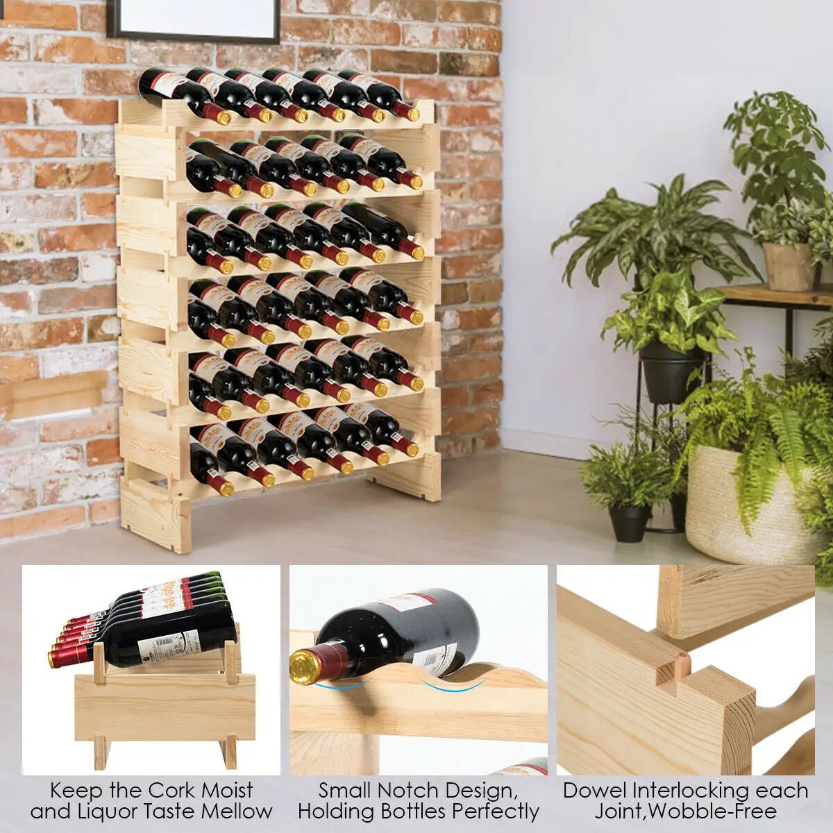36 Bottles Stackable Wooden Wobble-Free Modular Wine Rack by DirectDeals