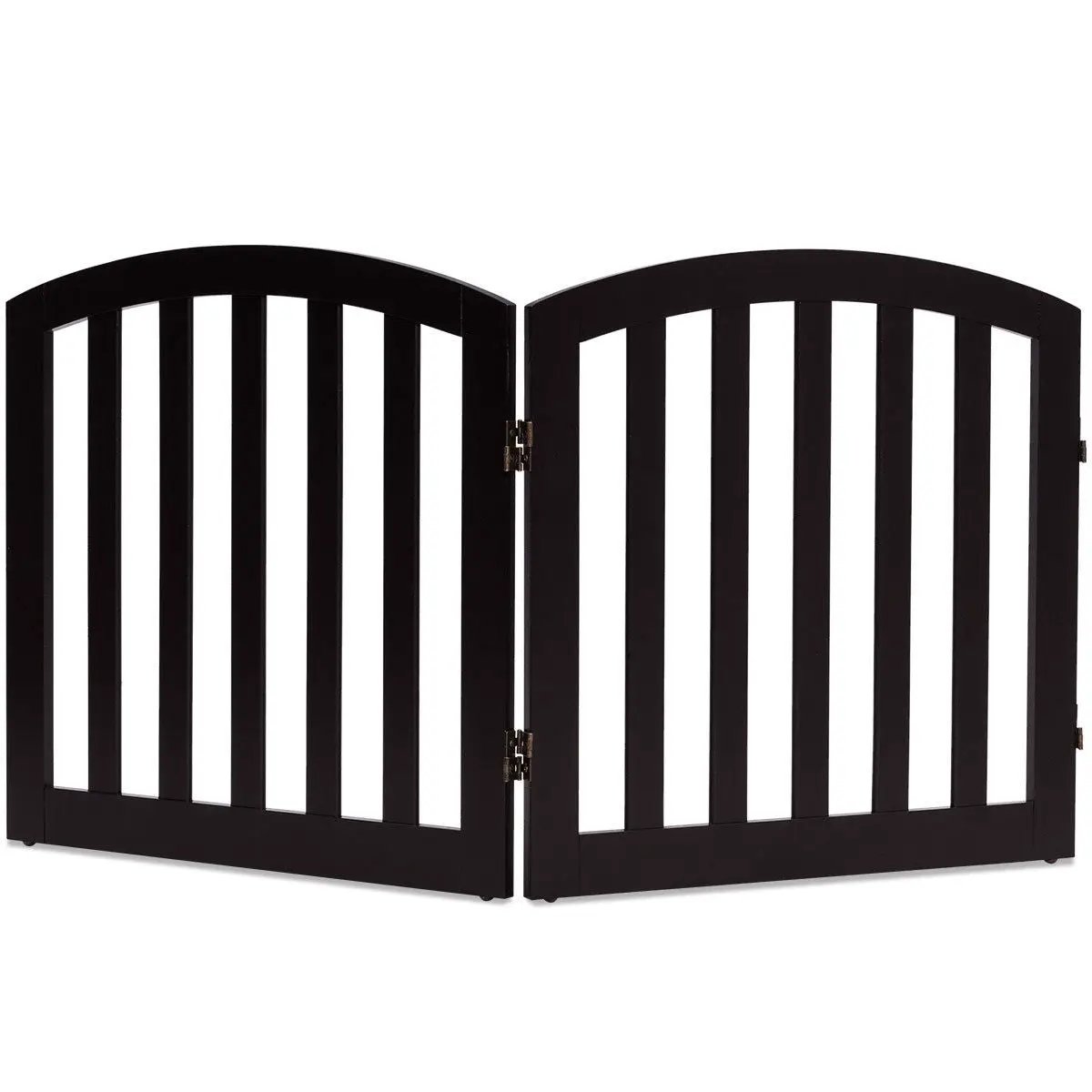 24 Inch 2 Panel Configurable Folding Free Standing Wooden Pet Safety Fence with Arched Top-Brown by DirectDeals