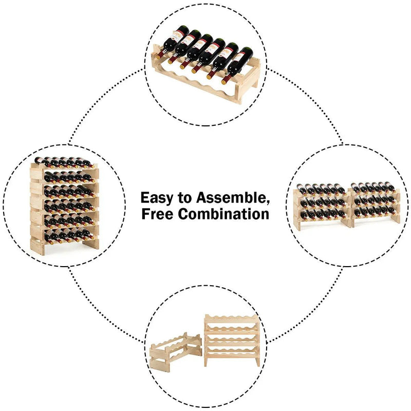 36 Bottles Stackable Wooden Wobble-Free Modular Wine Rack by DirectDeals