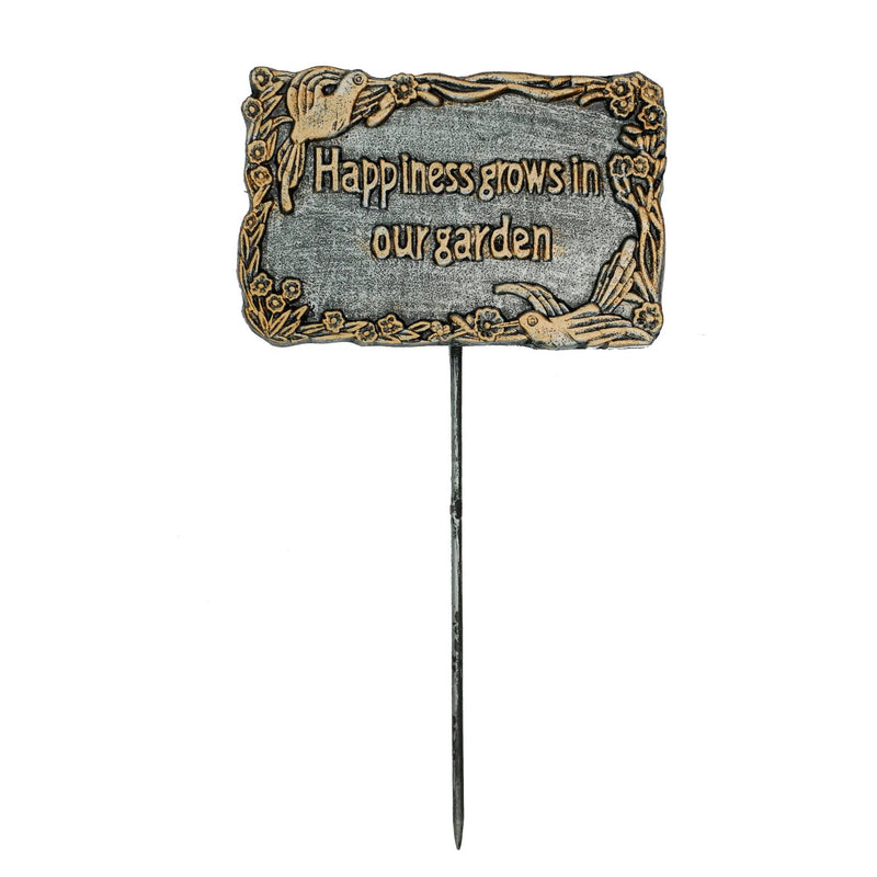 Antique Pewter Metal Garden Marker Happiness Grows In Our Garden by Sharicks