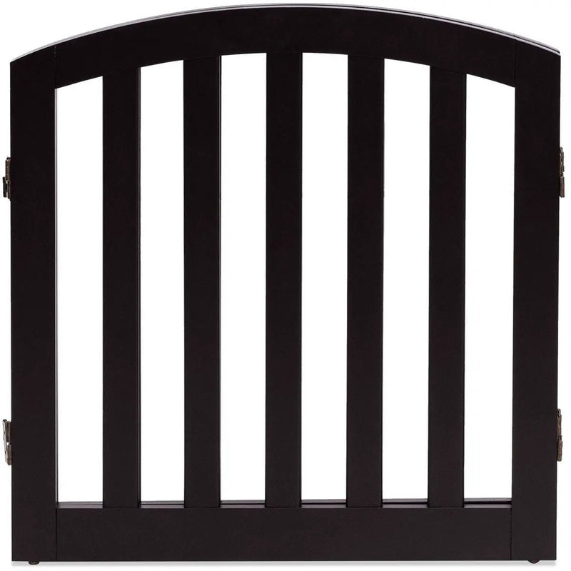 24 Inch 2 Panel Configurable Folding Free Standing Wooden Pet Safety Fence with Arched Top-Brown by DirectDeals