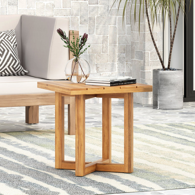 Ella Square Side Table with Slat Top - Natural Acacia, photo 3 of 10