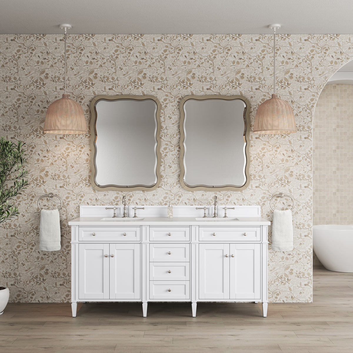 James Martin Brittany 72" Double Bathroom Vanity, Bright White, view 28