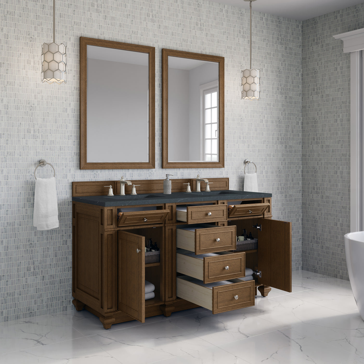 James Martin Bristol 60" Double Bathroom Vanity, Saddle Brown, view 40