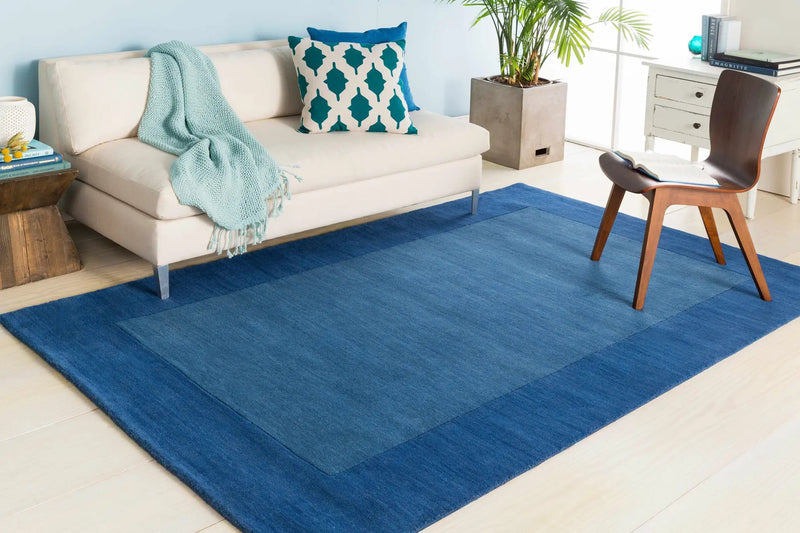 Macedon Blue Bordered Wool Rug by Boutique Rugs