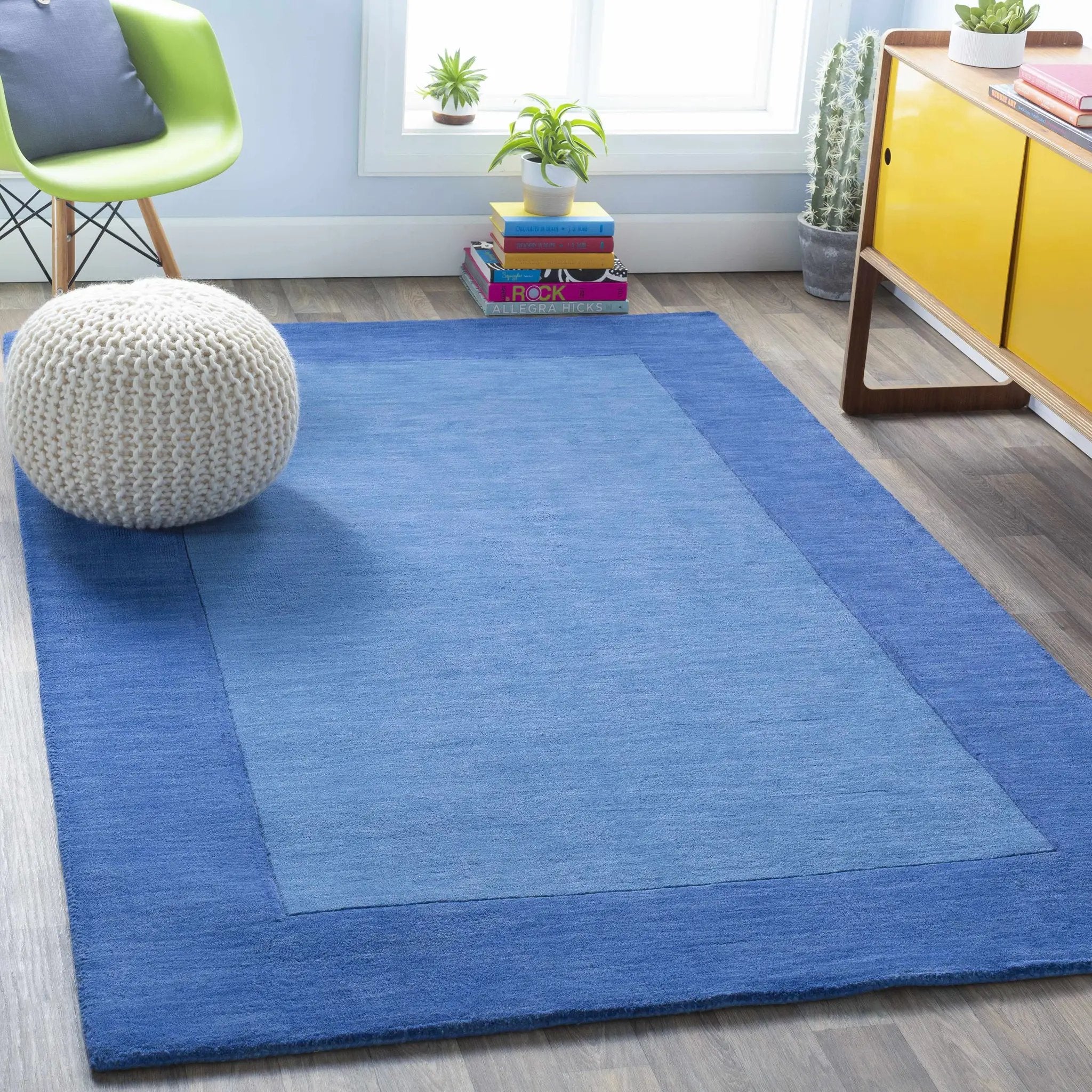 Macedon Blue Bordered Wool Rug by Boutique Rugs