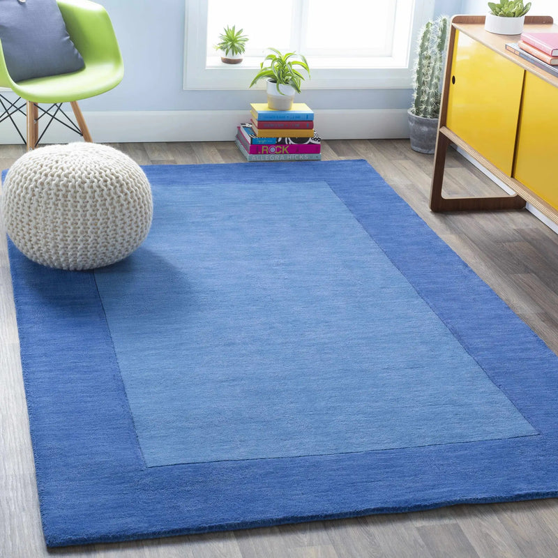 Macedon Blue Bordered Wool Rug by Boutique Rugs