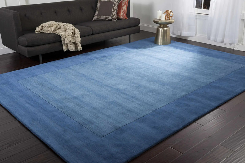 Macedon Blue Bordered Wool Rug by Boutique Rugs