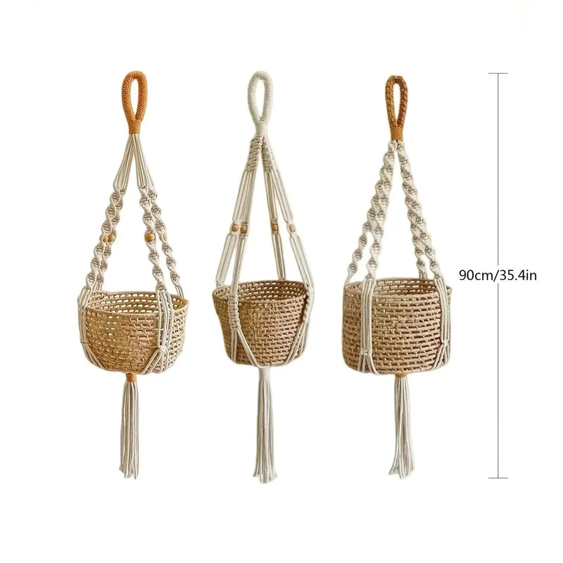 [Macrame Plant Hangers] 3pcs Macrame Plant Hangers - Bohemian Handwoven Holders with Tassels, Decorative Hanging Baskets, Ideal for Balcony/Living Room/Garden, Great Housewarming Gifts (Not Include Pots) by House Of Avana