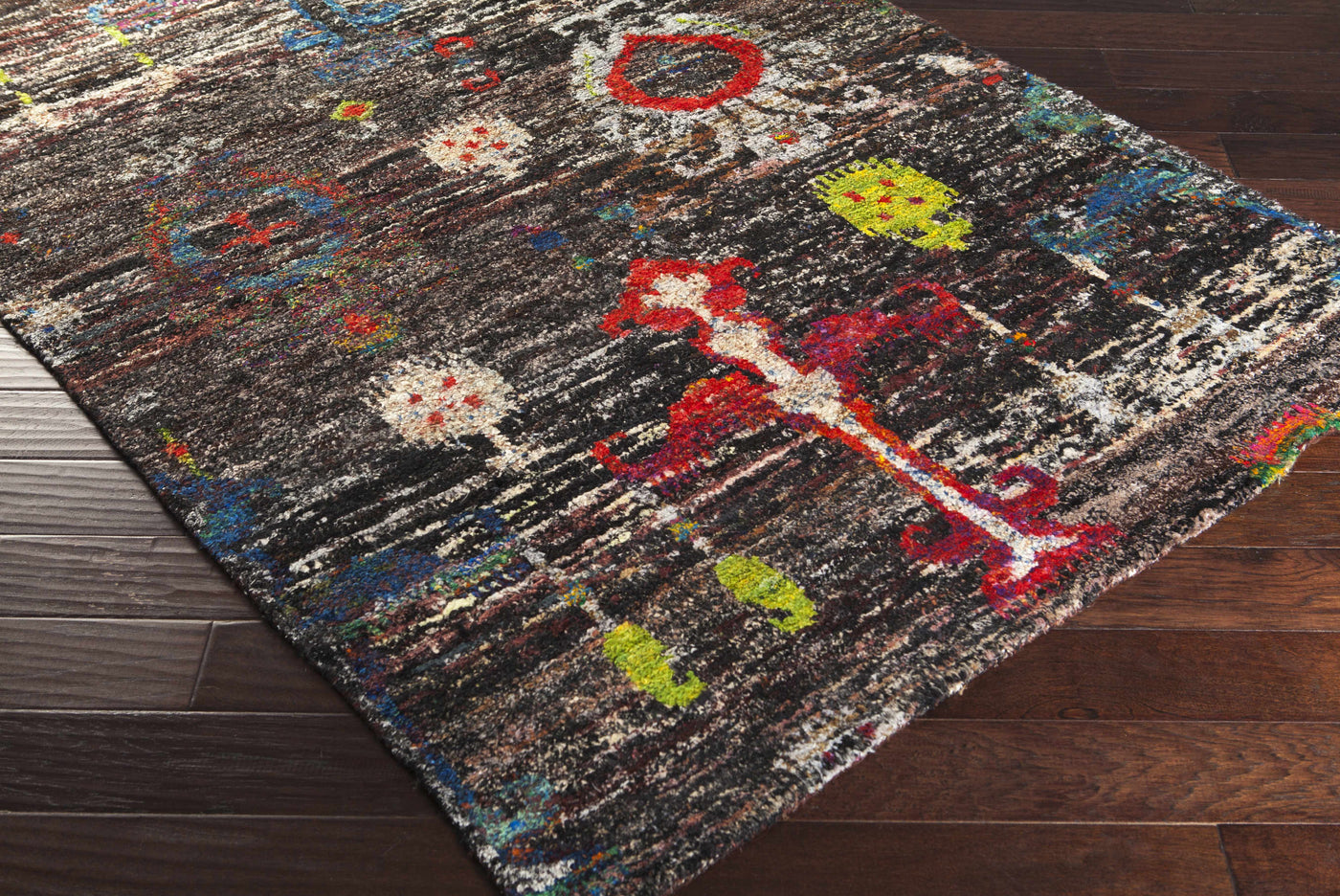 Macy 5x8 Handmade Black Silk Carpet - Clearance by Boutique Rugs