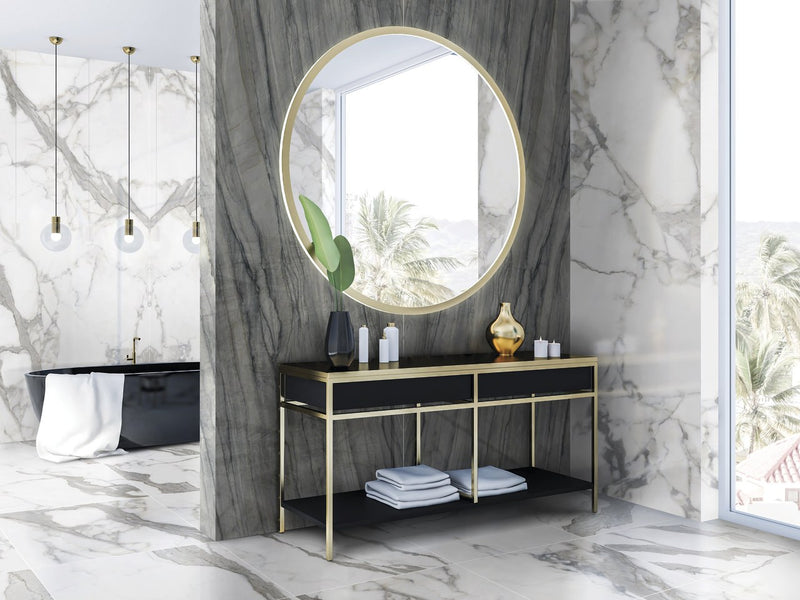 Maestro Bernini Classico Polished Marble Look Porcelain Panel 30x60 6mm installed in a bathroom, view 2