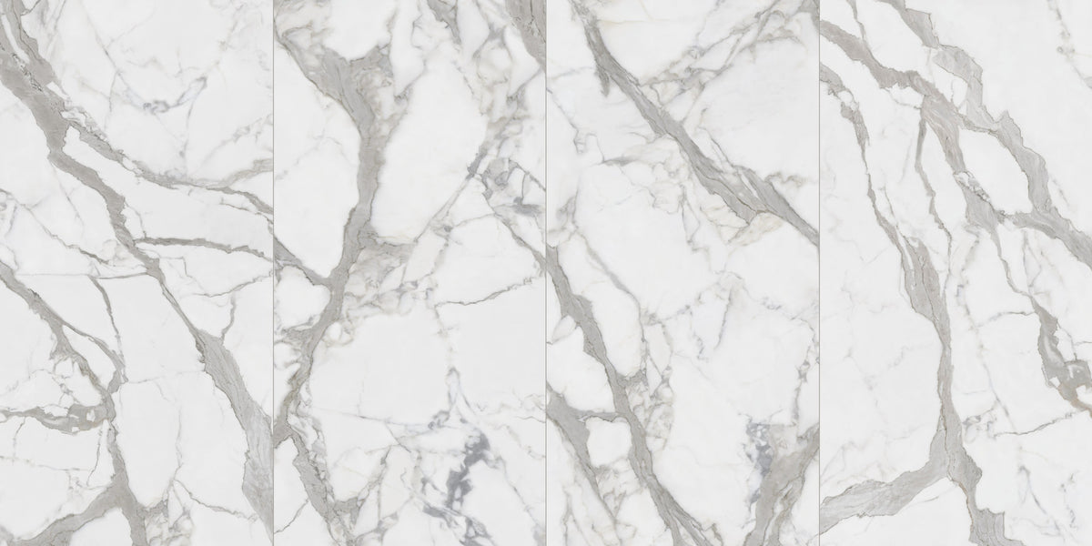 Maestro Bernini Classico Polished Marble Look Porcelain Slab 60x120 6mm, several pieces laid together, view 2