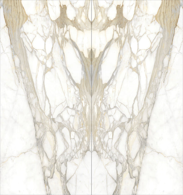 Maestro Bernini Oro Polished Marble Look Porcelain Slab 60x120 6mm, several pieces laid together