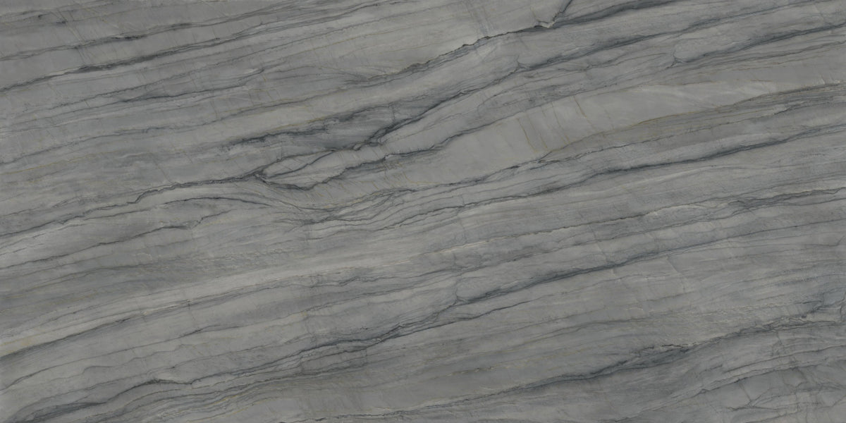 Maestro Platinum Grey Polished Marble Look Porcelain Slab 60x126 12mm Bookmatch A close up