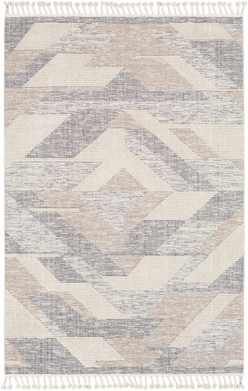Magazine Geometric High/Low Pile Rug with Tassels - Clearance by Boutique Rugs