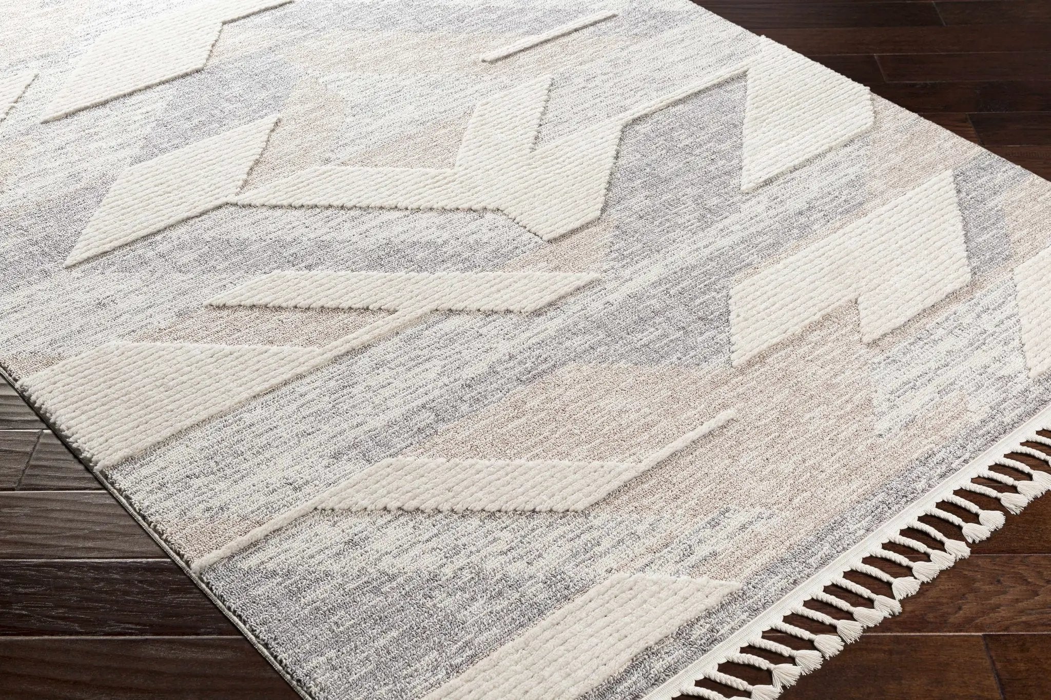 Magazine Geometric High/Low Pile Rug with Tassels - Clearance by Boutique Rugs