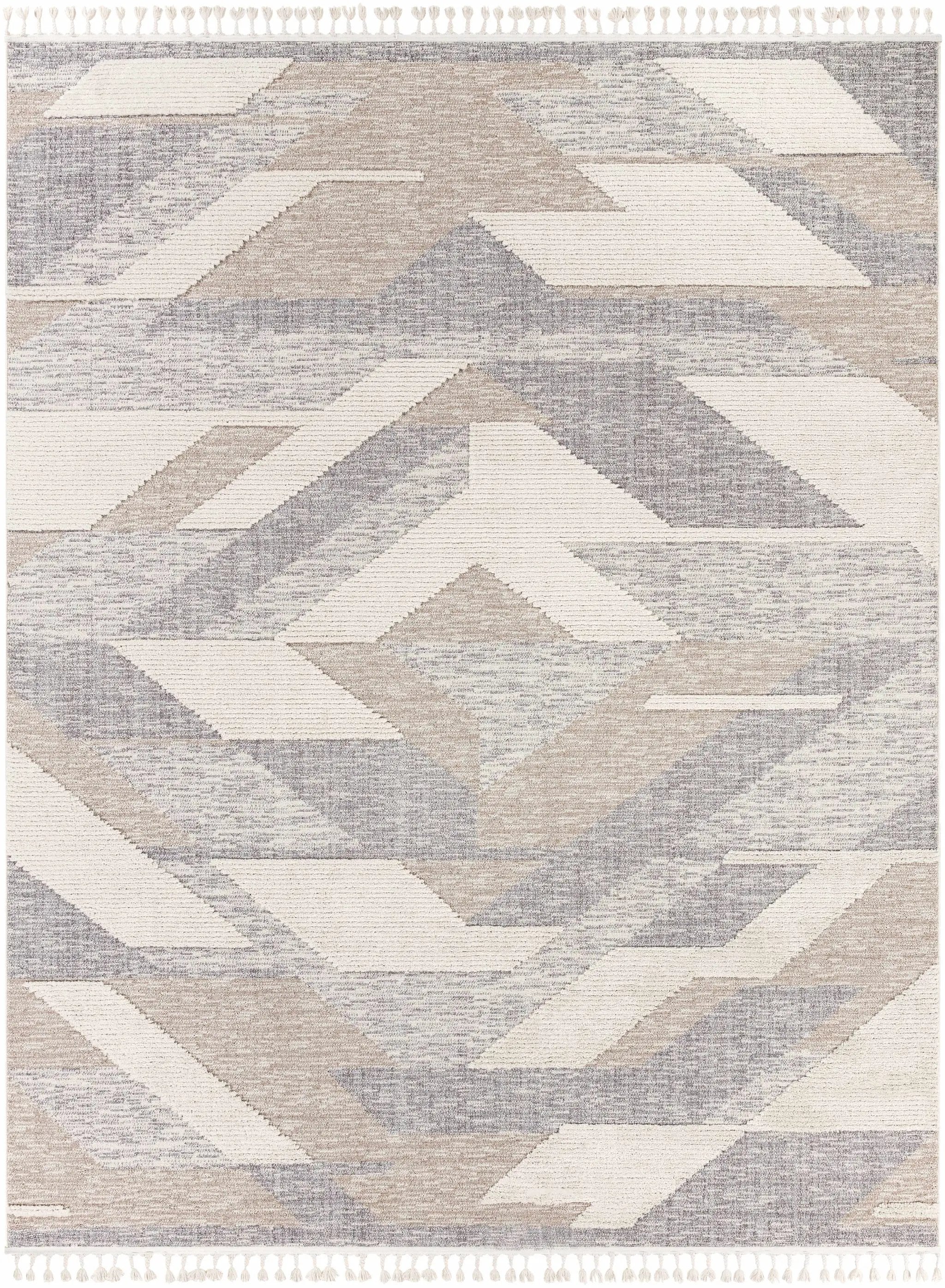 Magazine Geometric High/Low Pile Rug with Tassels - Clearance by Boutique Rugs